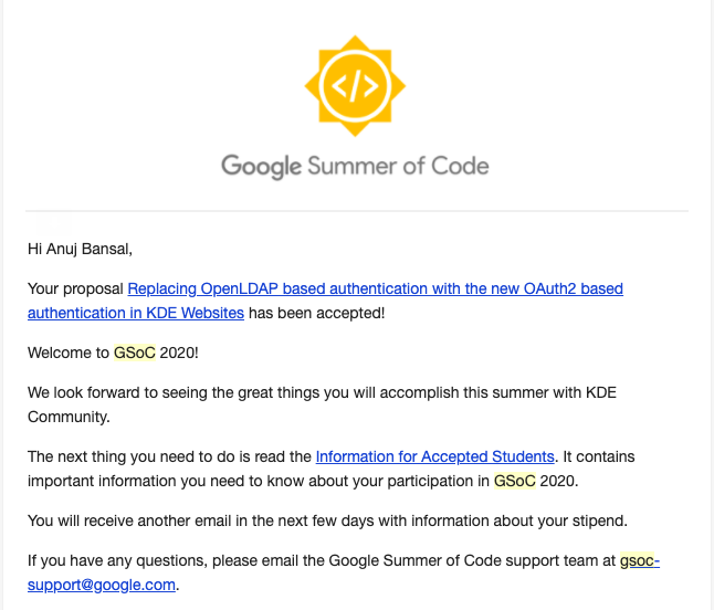 GSoC Acceptance Email